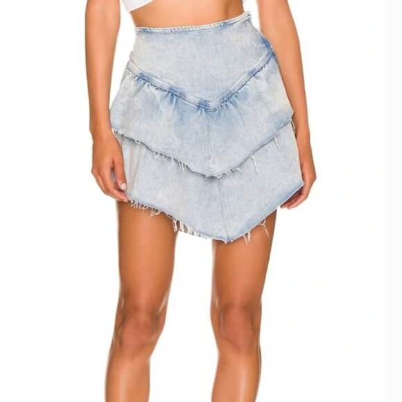 NEW MOTHER Denim The Ruffle Mini Raw Edge Skirt Threading the Needle I S… - Picture 3 of 10